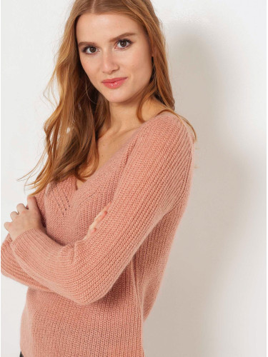 Pink sweater with V-neckline CAMAIEU