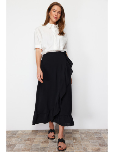 Trendyol Black Woven Wrapped Ruffle Skirt