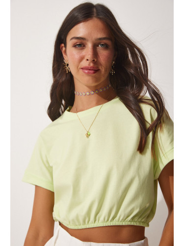 Happiness İstanbul Women's Light Green Elastic Waist Crop T-Shirt