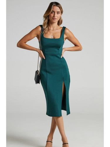 Madmext Emerald Green Straps and Slit Detailed Midi Dress