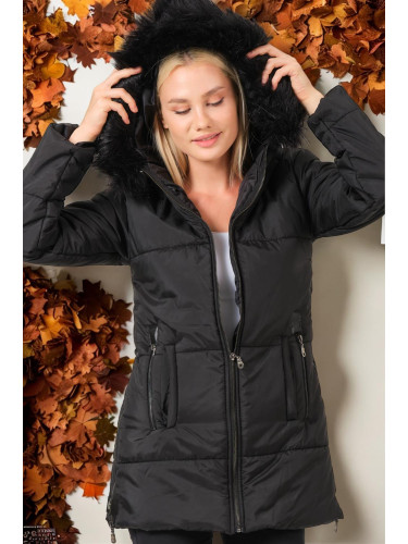 Z6668 DEWBERRY ДАМСКО ПАЛТО-PLAIN ЧЕРНО