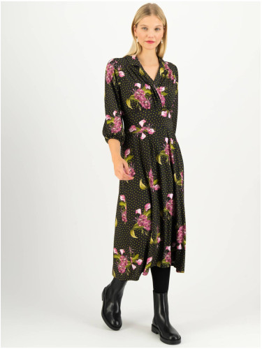 Green and black patterned midi dress with three-quarter sleeves Blutsgeschwister Hédoniste Libre