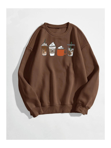 Know Women's Brown Oversized Coffee Printed Sweatshirt