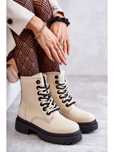 EVENTO Дамски кожени боти Workers светло бежови Denila