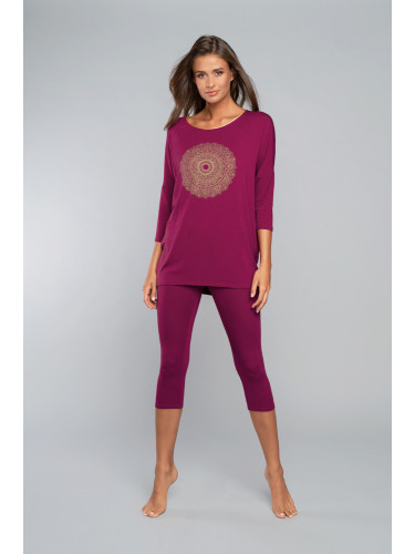 Pyjamas Mandala 3/4 sleeve, 3/4 leg - wine