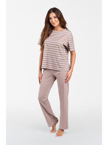 Women's Betty pyjamas, short sleeves, long trousers - cappuccino/cappuccino print