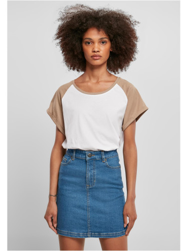 Women's contrasting raglan t-shirt white/softtaupe