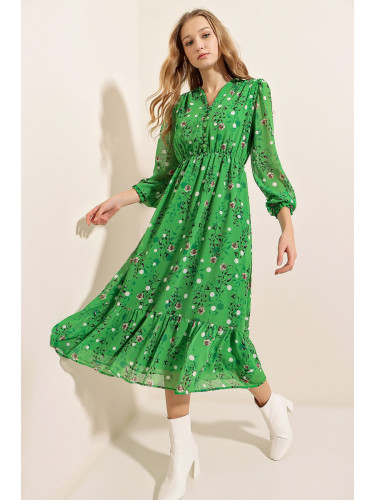Bigdart 2137 Шарена рокля от шифон - зелена