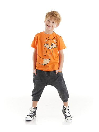 Denokids Orange Fox Boy T-shirt Capri Shorts Set