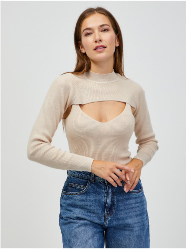 Beige Ribbed Sweater/Top 2in1 JDY Sibba - Women