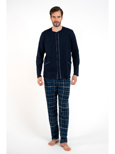 Men's pyjamas Jakub, long sleeves, long pants - navy blue/print