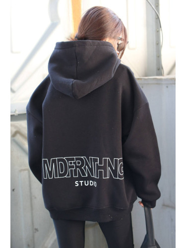 Madmext Mad Girls Black Printed Oversized Sweatshirt