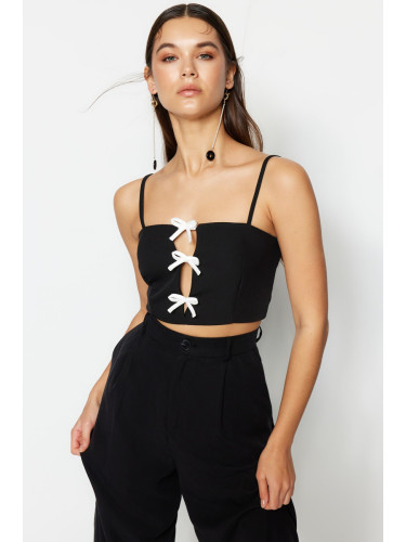 Trendyol Black Crop Lined Woven Window/Cut Out Detailed Bustier