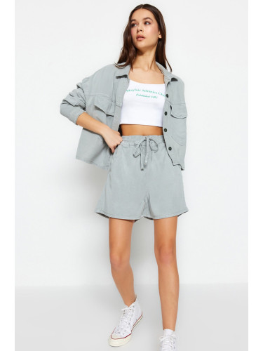 Trendyol Mint Tencel™ High Waist Denim Shorts With Elastic Waist