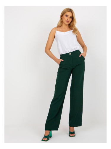 Тъмно зелен панталон от широк плат с джобове