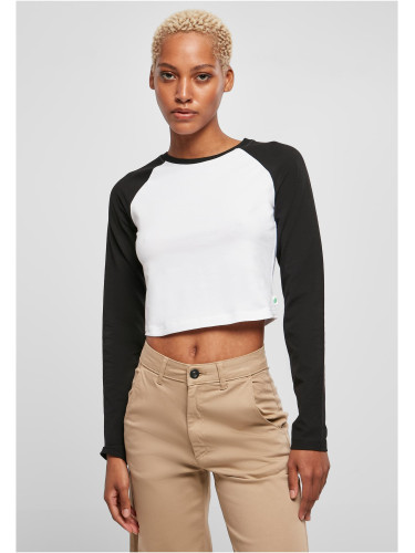 Women's Organic Cropped Retro Baseball Long Sleeve White/Black