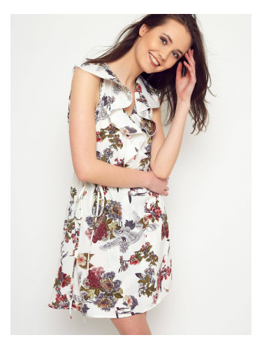 Dress tied with a floral pattern white