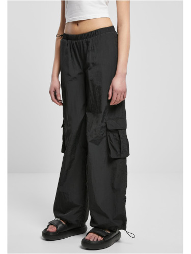 Women's Wide Crinkle Nylon Cargo Pants Black