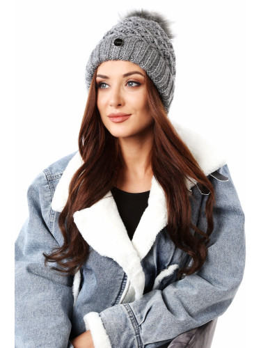 Warm, dark grey winter hat with pompom