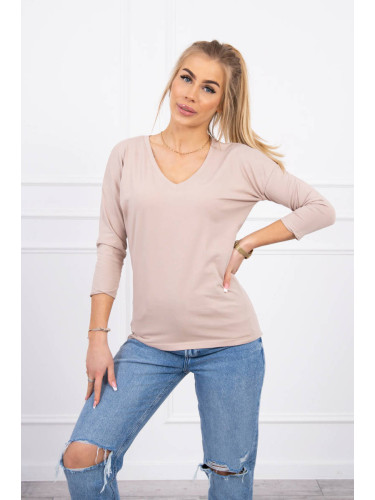 Beige blouse with V-neck