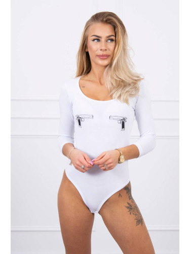 Body blouse with pistol print in white
