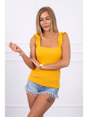 Blouse with frills on straps mustard