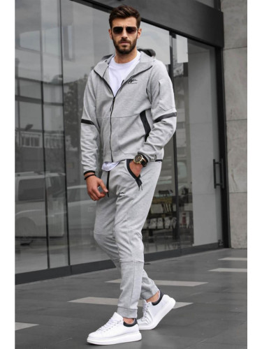Madmext Gray Men's Tracksuit with a Zippered Hoodie 6393