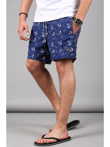 Madmext Navy Blue Anchor Pattern Men's Beach Shorts 6366