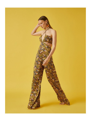 Koton Halterneck Patterned Jumpsuit with Window Detail