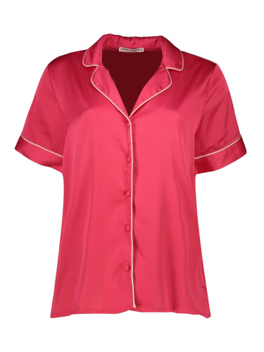 Koton Satin Pajama Top with Short Sleeves and Shirt Collar with Buttons and Embroidery
