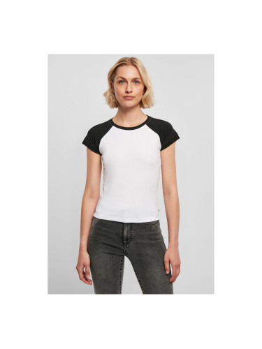 Women's Organic Stretch Short Retro Baseball T-Shirt White/Black