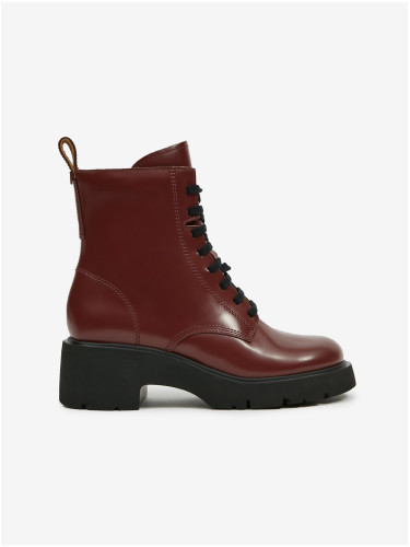 Burgundy Women's Leather Camper Ankle Boots