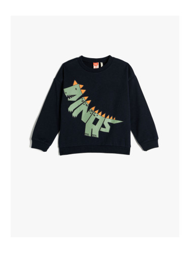 Koton Sweatshirt Dinosaur Printed Ruffled Crew Neck