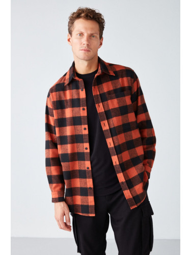GRIMELANGE Cullen Men's Lumberjack Shirt Thick Textured Fleece Top And Soft Plaid Jacket Shir