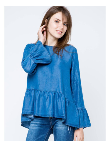 Euphora blouse a'la jeans fastened with buttons at the back blue