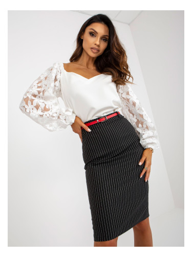 Black elegant pencil skirt with belt by Dorine