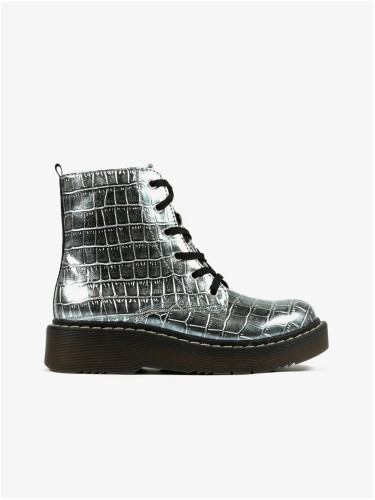 Richter Girly Ankle Boots in Silver with Animal Pattern Rich - Girls