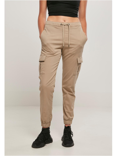 Women's comfortable high-waisted tracksuit bottoms made of soft taupe