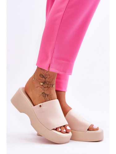 EVENTO Дамски чехли на платформа Бежови Carmela