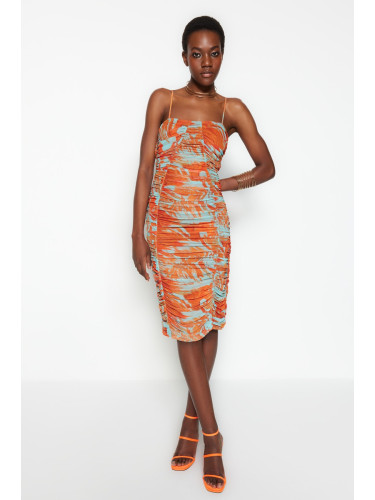 Trendyol многоцветен тюл отпечатани елегантна вечерна рокля с бельо монтаж