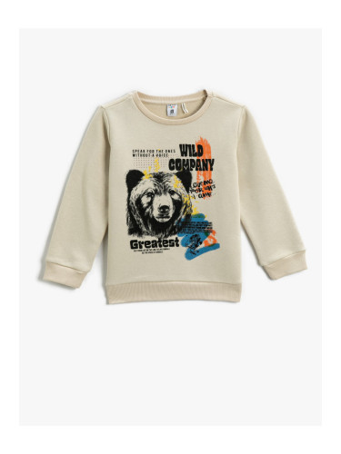 Koton Bear Printed Sweatshirt Long Sleeve Crew Neck Raised