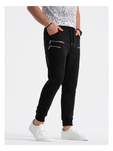 Ombre Men's sweatpants with decorative zippers - black