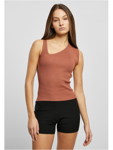 Women's rib knit asymmetrical terracotta top