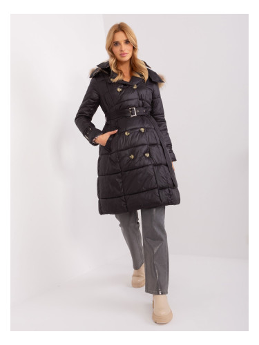 Black quilted winter jacket with buttons