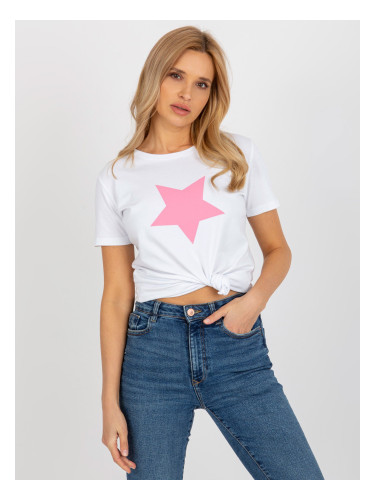 White and pink women's T-shirt with BASIC FEEL GOOD print
