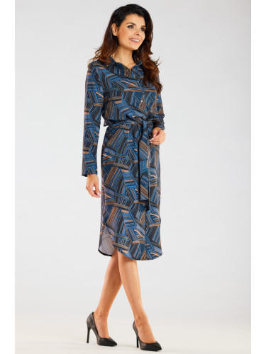 Дамска рокля Awama A465 тъмно синьо/кафяво