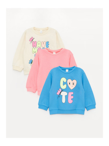 LC Waikiki Crew Neck Printed Baby Girl Sweatshirt 3-Piece