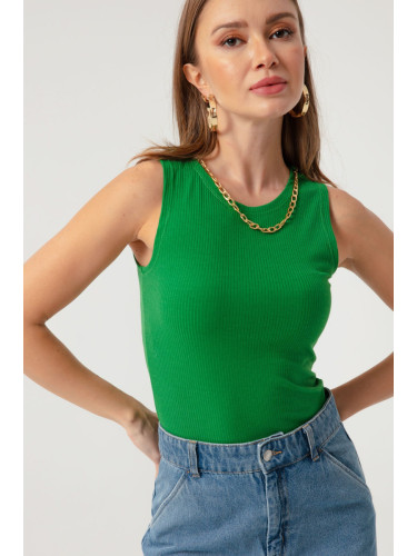 Lafaba Women's Green Knitted Blouse with Chain Necklace