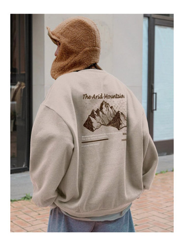 Know Women's Beige Arid Mountain Printed Oversized Sweatshirt.