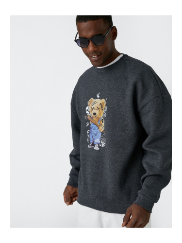 Koton Bear Printed Sweatshirt with Rayons, Crew Neck